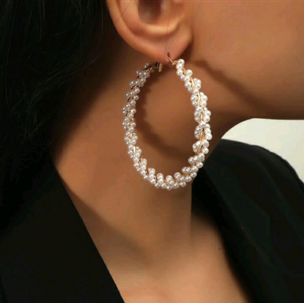 New Faux Pearl Hoop Earrings
